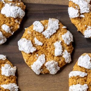 Chewy, fresh pumpkin crinkle cookies out of the oven.