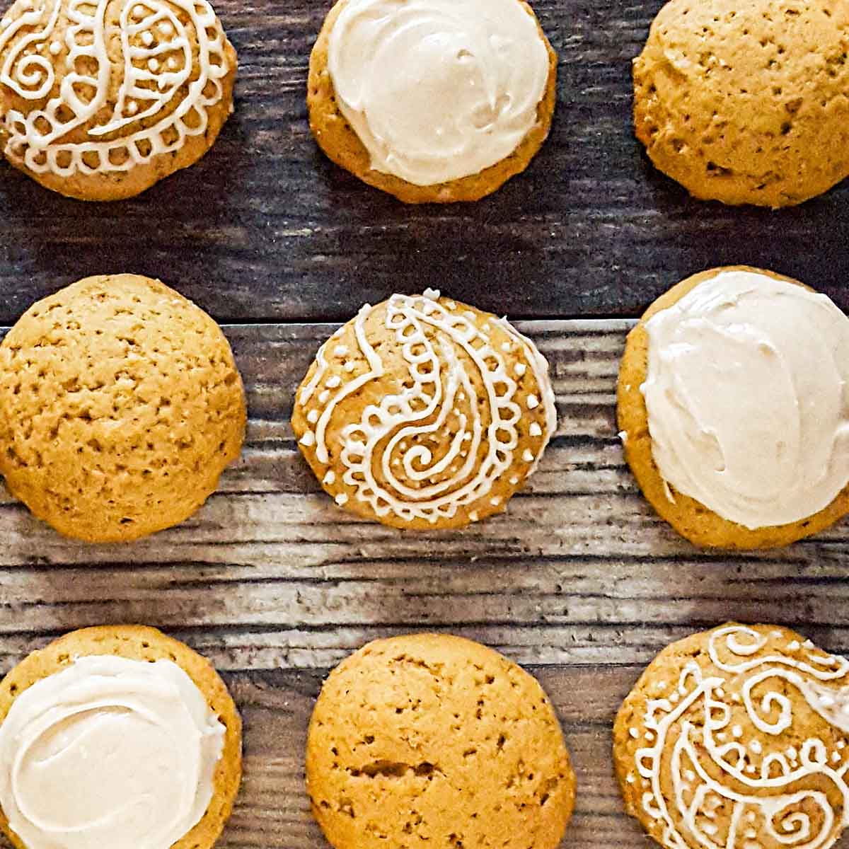 pumpkin spice cookies with paisley icing