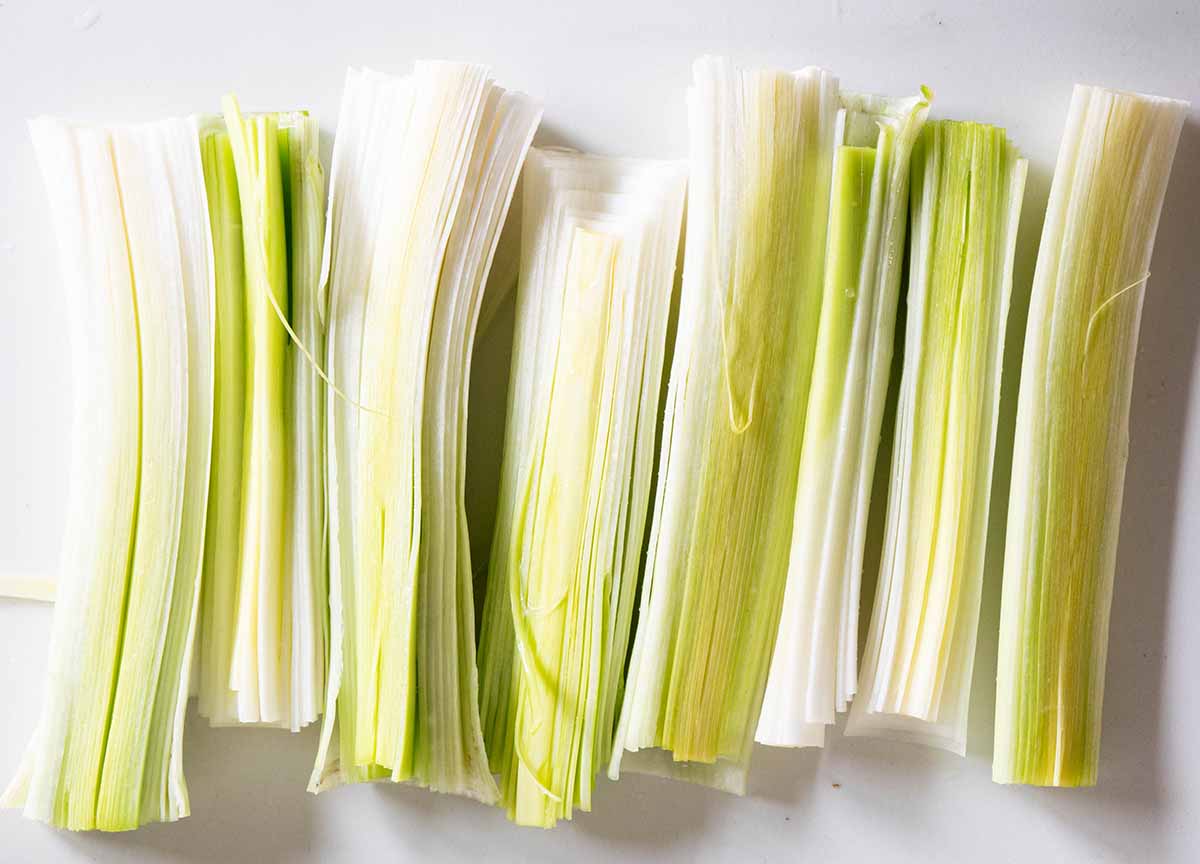 The white and light green parts of the leek are tender and used in soup.