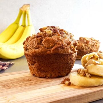 Peanut butter banana muffin made with whole wheat flour.