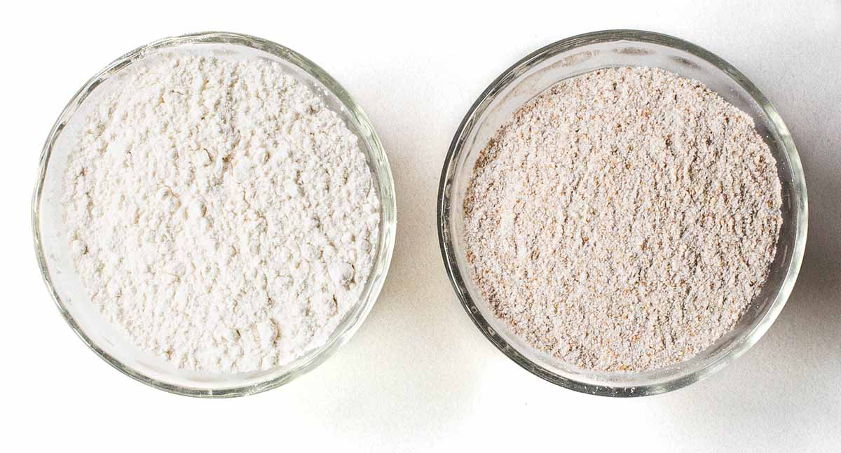 1 cup of All-purpose white flour and whole wheat flour to show differences.