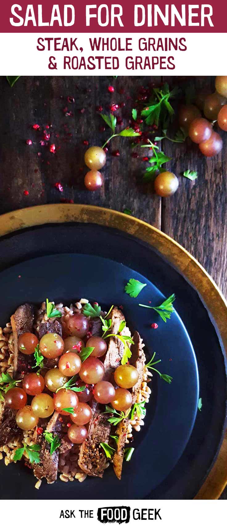 Seared steak with farro and roasted grapes Ask the Food Geek