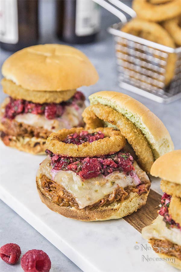 Pulled pork sandwiches with raspberry sauce by No Spoon Necessary