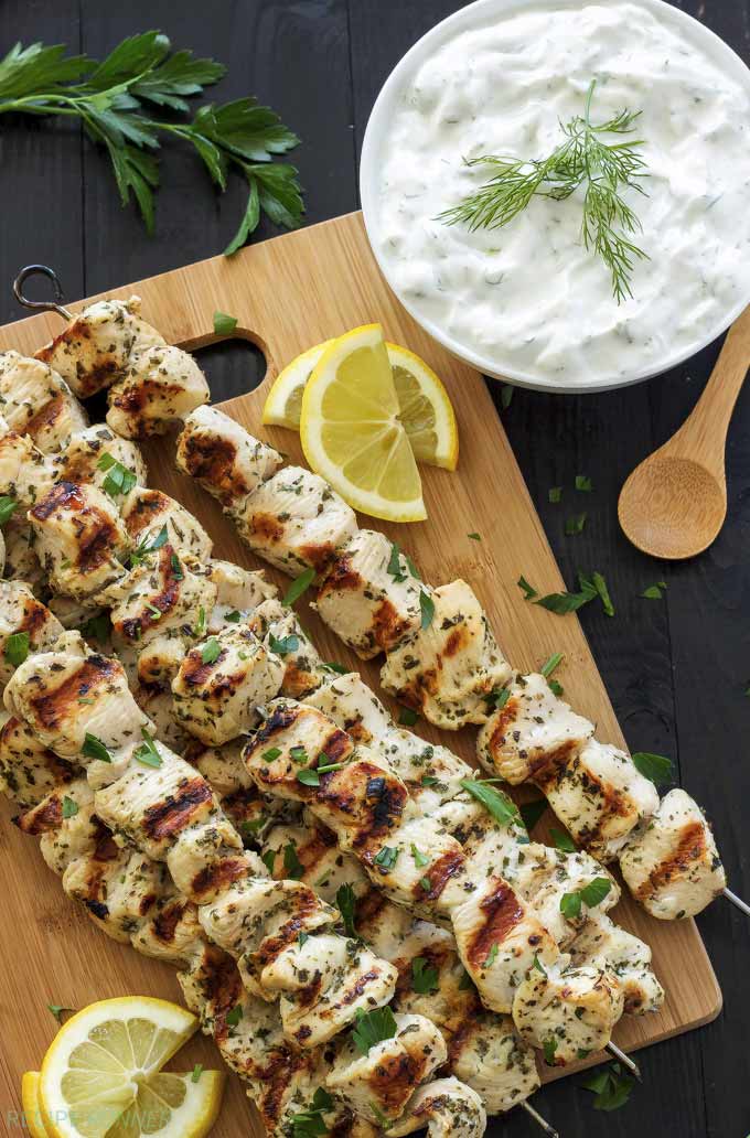 Greek lemon chicken skewers with tzatziki - by Recipe Runner