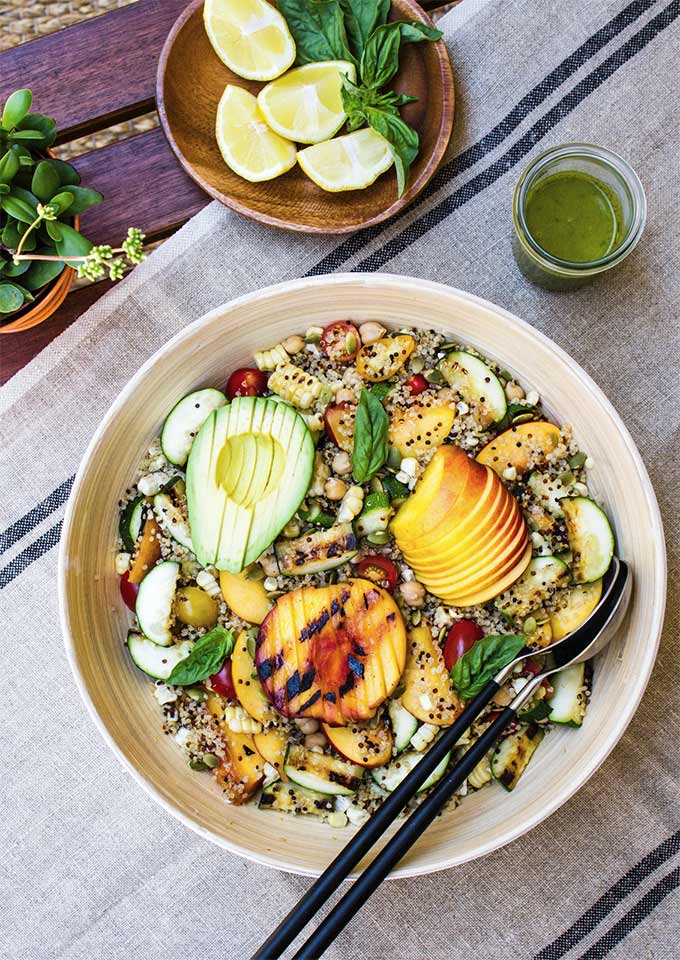 Grilled peach, corn, and zucchini salad - recipe by The Simple Veganista