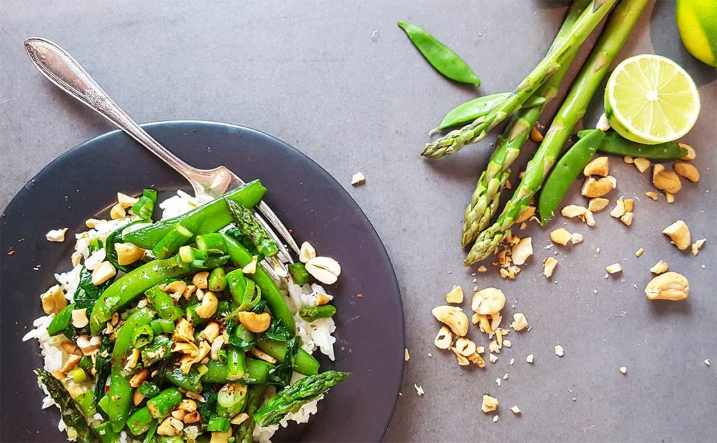 Dinner recipes | Ready in 20 minutes, asparagus and snap peas only need a few minutes of cooking time. A fast, fresh, spring stir fry.