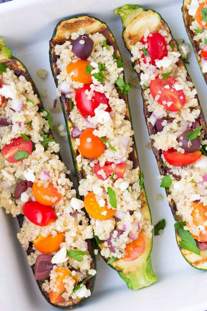 Green quinoa grilled zucchini boats - recipe by Kristine's Kitchen