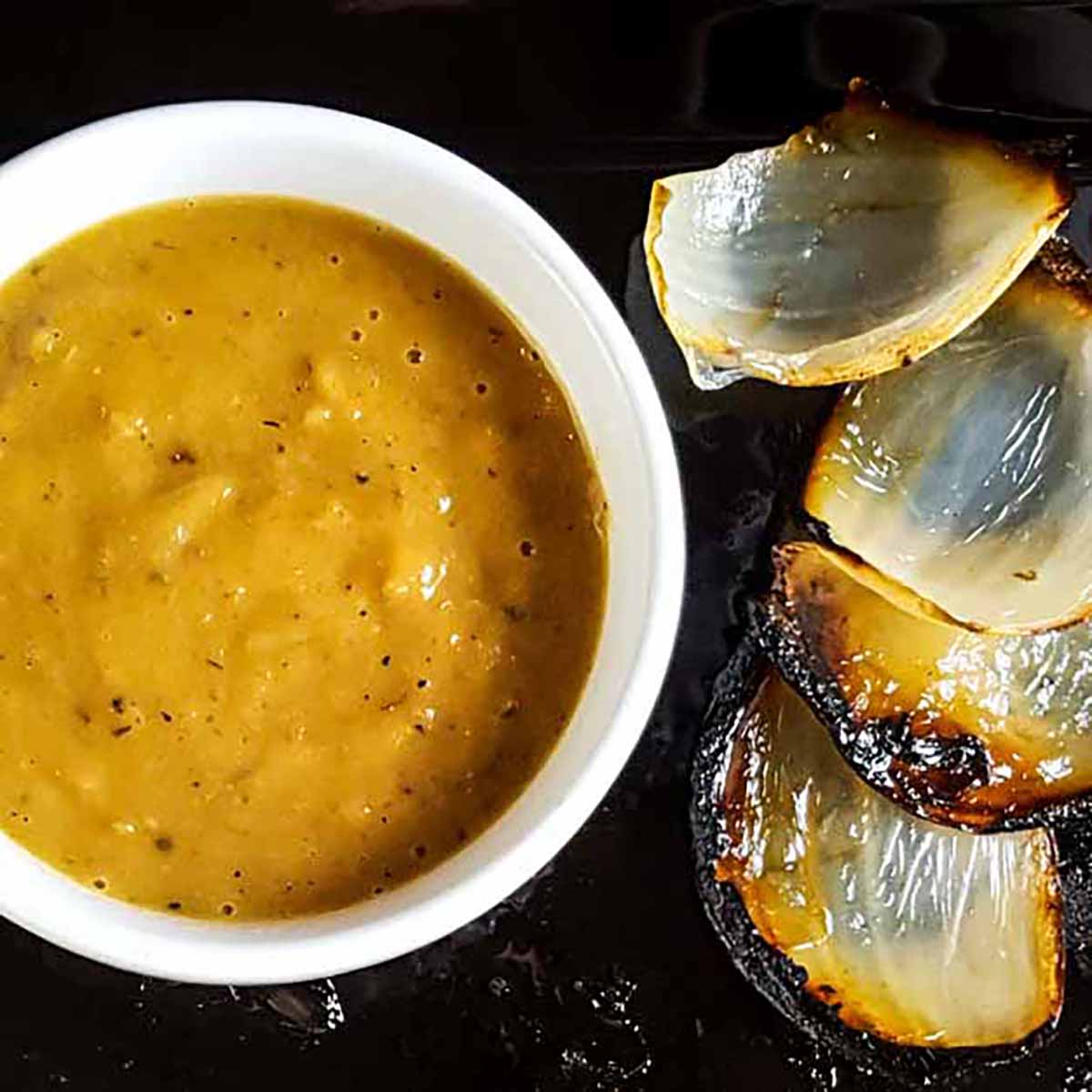 Sweet Vidalia onion vinaigrette dressing next to roasted onions