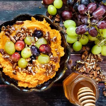 Sweet potatoes with roasted grapes & honey