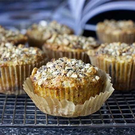 Pear muffins topped with hazelnuts, by the Smitten Kitchen