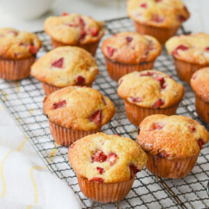 Strawberry muffins cooling on a rack, photo by Once Upon a Chef