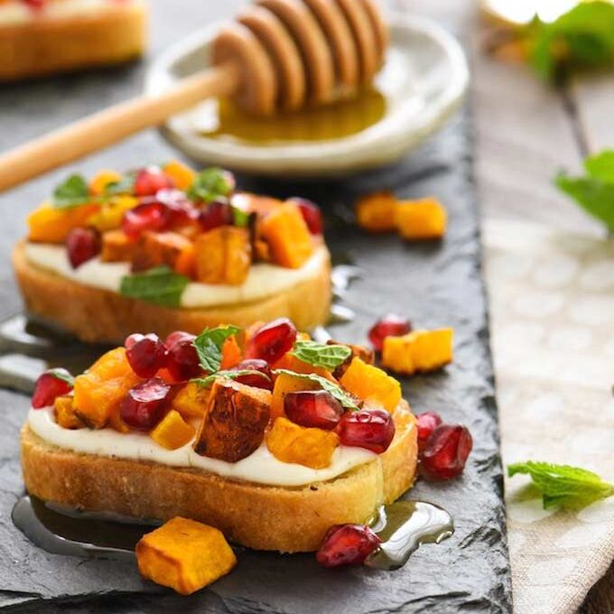 squash pomegranate crostini