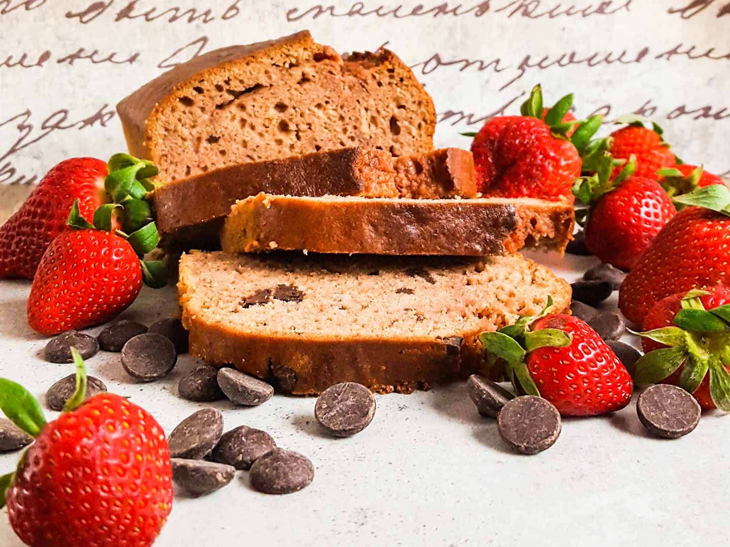 Slices of strawberry bread with chocolate chips