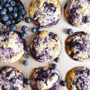 A picture of blueberry muffins in the tin