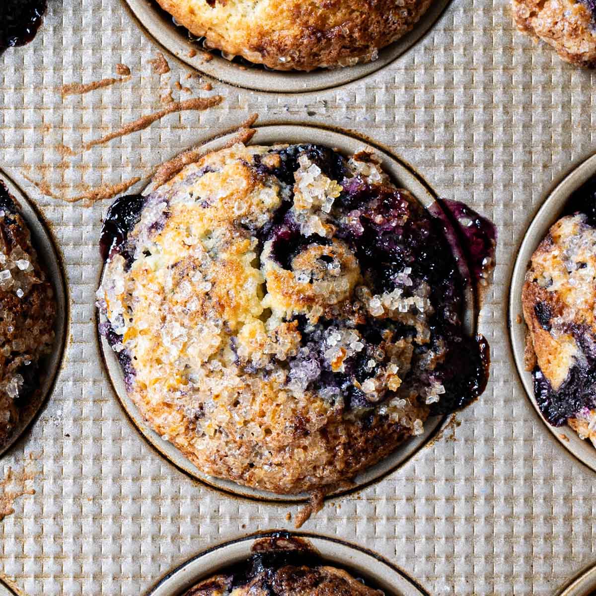 Blueberry swirl muffin with lemon sugar topping
