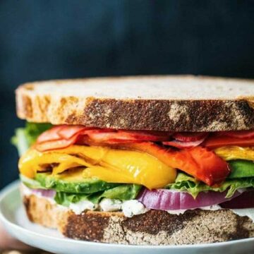 Sandwich with a rainbow of vegetables. Recipe by A Couple cooks.