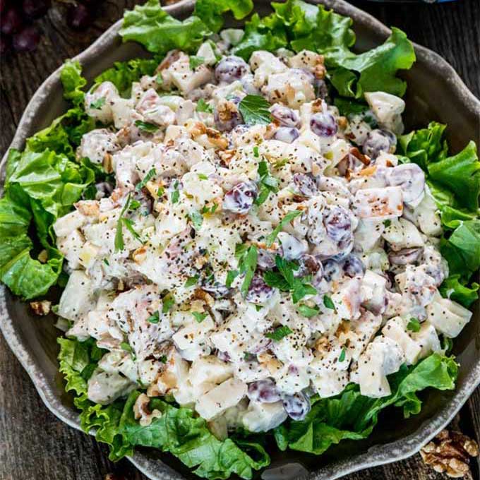 Waldorf chicken salad with pears. Recipe by Jo Cooks.