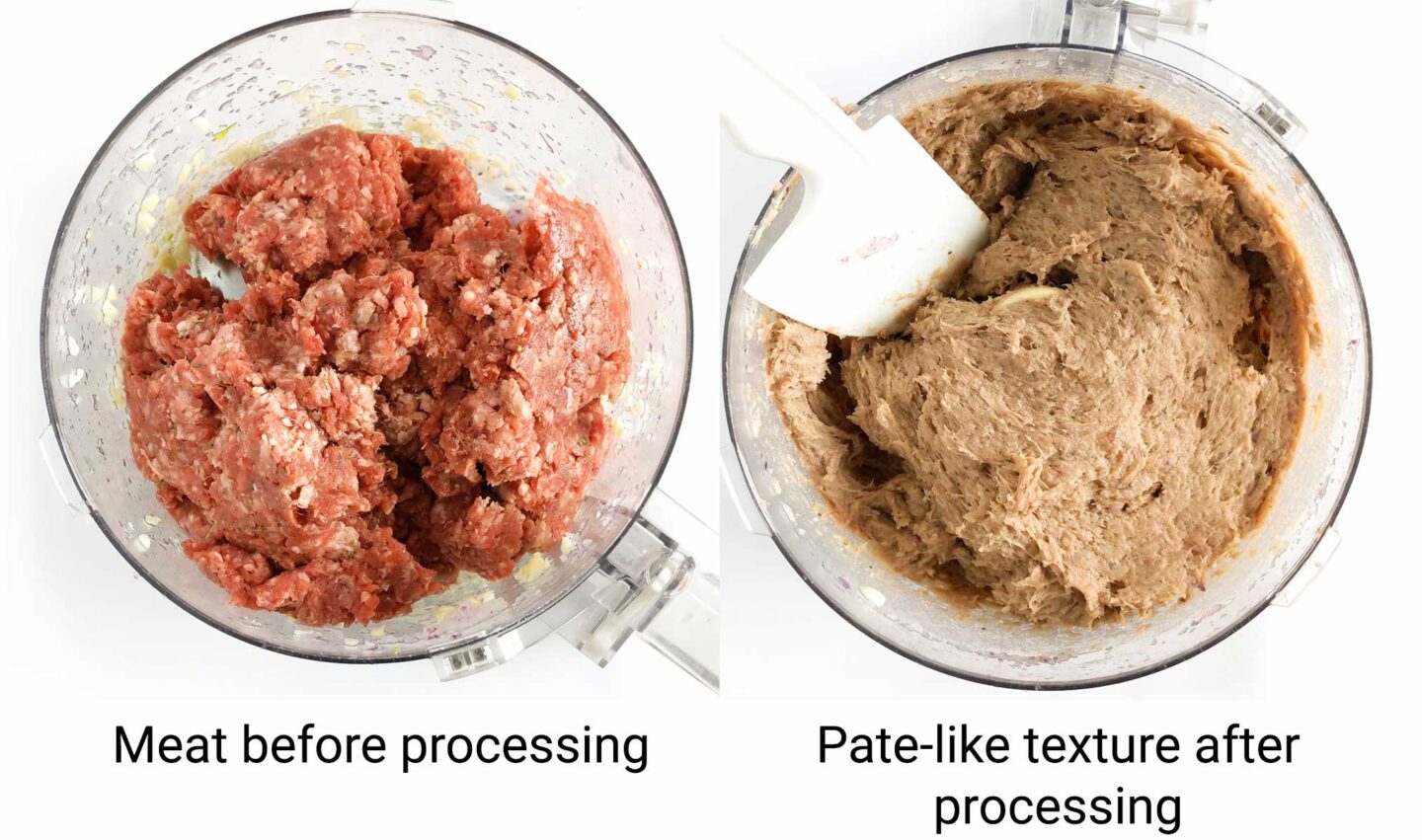 Before & after: meat looks like pate after going through the food processor