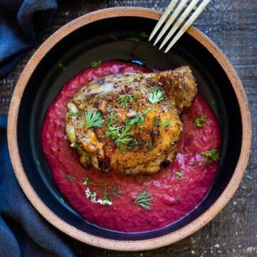 Five-spice chicken with roasted plum sauce. Recipe by Feasting at Home