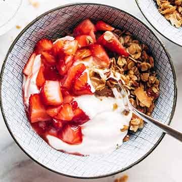 Strawberry shortcake yogurt bowls by Pinch of Yum