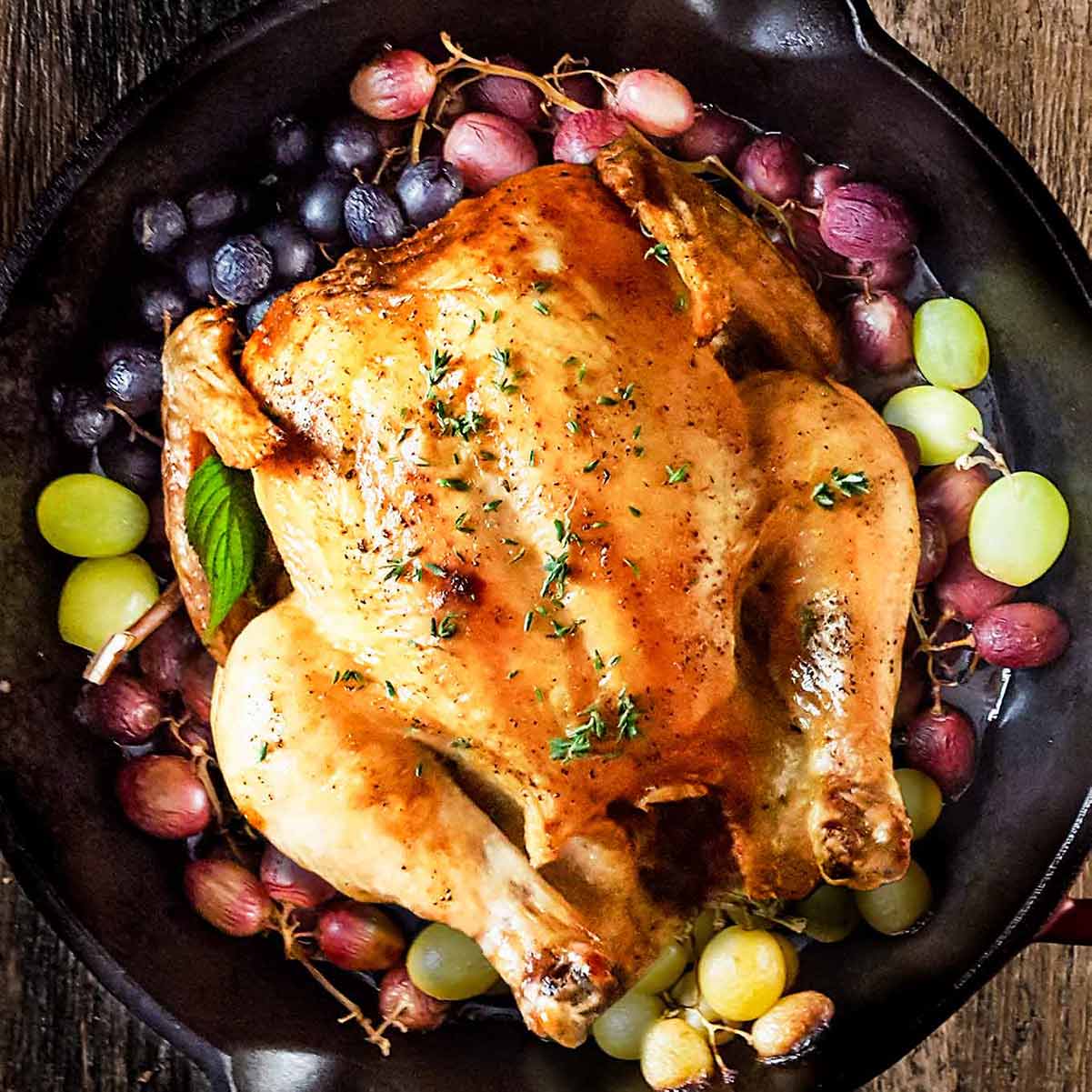 Roasted chicken with grapes, perfect for September