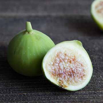 A sierra green fig cut in half