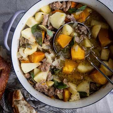 Harvest pork cider stew recipe by Dishing up the Dirt