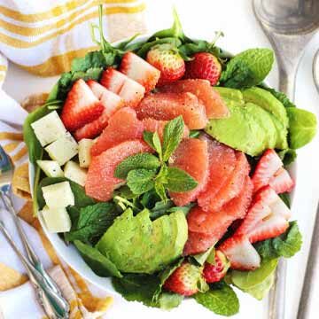 Avocado grapefruit salad with strawberries & mint recipe by Rhubarbarians