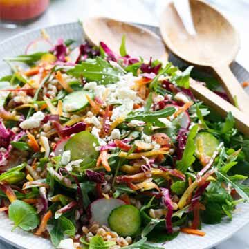 Rainbow farro salad with blood orange vinagrette recipe by Love & Olive Oil