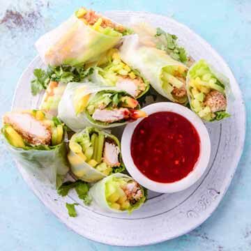 Crunchy chicken spring rolls with blood orange dipping sauce recipe by How Sweet Eats