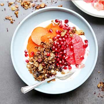 Winter fruit yogurt bowls with gingerbread granola recipe by Floating Kitchen