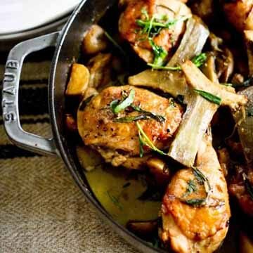 Braised chicken thighs with artichokes, leeks, and potatoes recipe by Feasting at Home