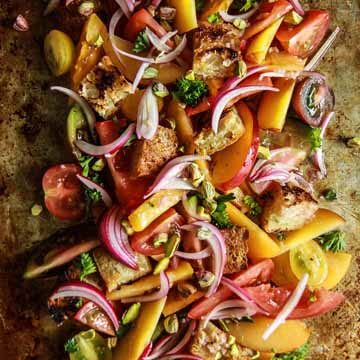 Nectarine panzanella salad recipe by Heather Christo