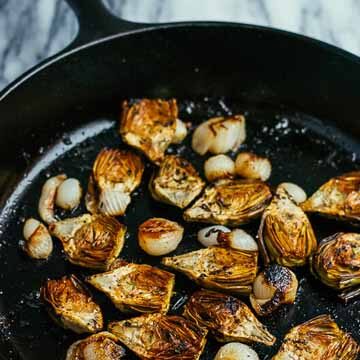 Roasted baby artichokes and pearl onions recipe by Brooklyn Supper