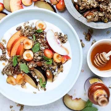 Summer stone fruit yogurt bowls with hot-honey & granola recipe by Floating Kitchen