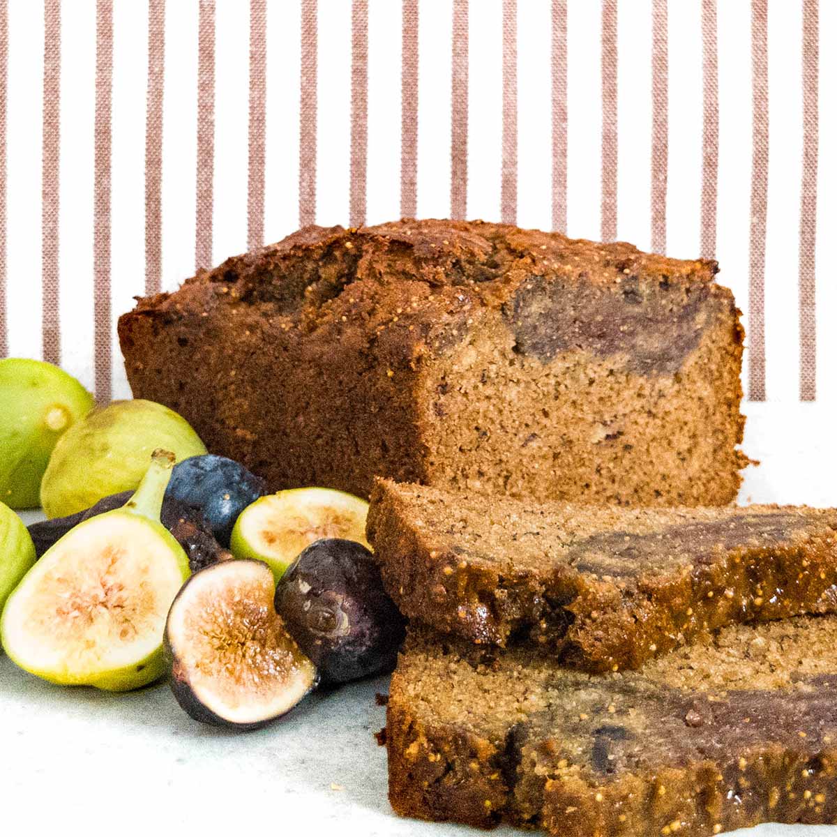 Fresh fig banana bread with a fig syrup swirl