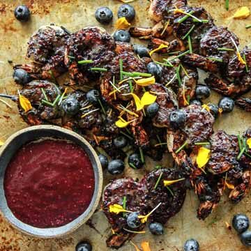 Blueberry maple mustard grilled shrimp recipe by Heather Christo