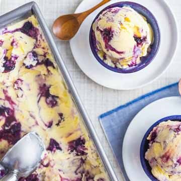 Sweet corn ice cream with blueberry swirl recipe by Baking a Moment