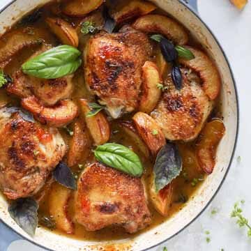 One pot peach basil chicken recipe by How Sweet Eats