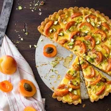 Apricot crème fraîche tart with honey & pistachios recipe by Bojon Gourmet