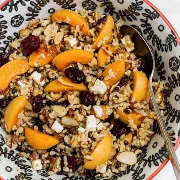Wild rice salad with apricots & almonds, and fresh apricot dressing recipe by Kitchen Confidante