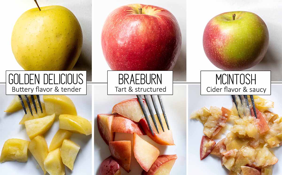 3 of the best apples for apple pie: golden delicious, braeburn, and mcintosh.