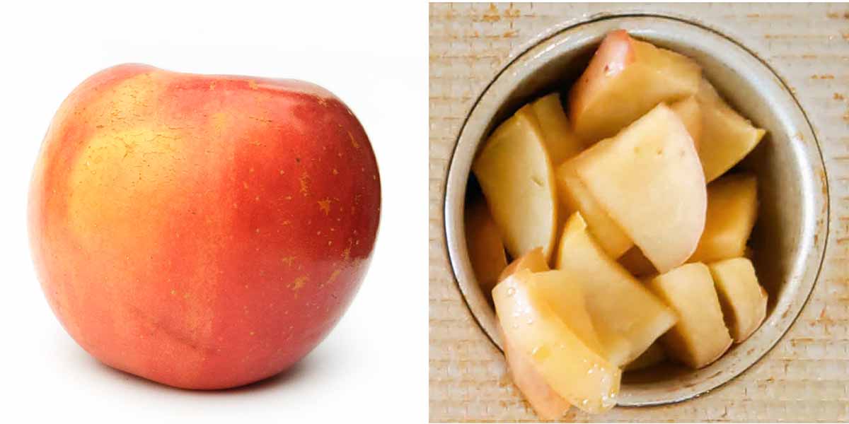 Fuji apple before and after baking test for pies