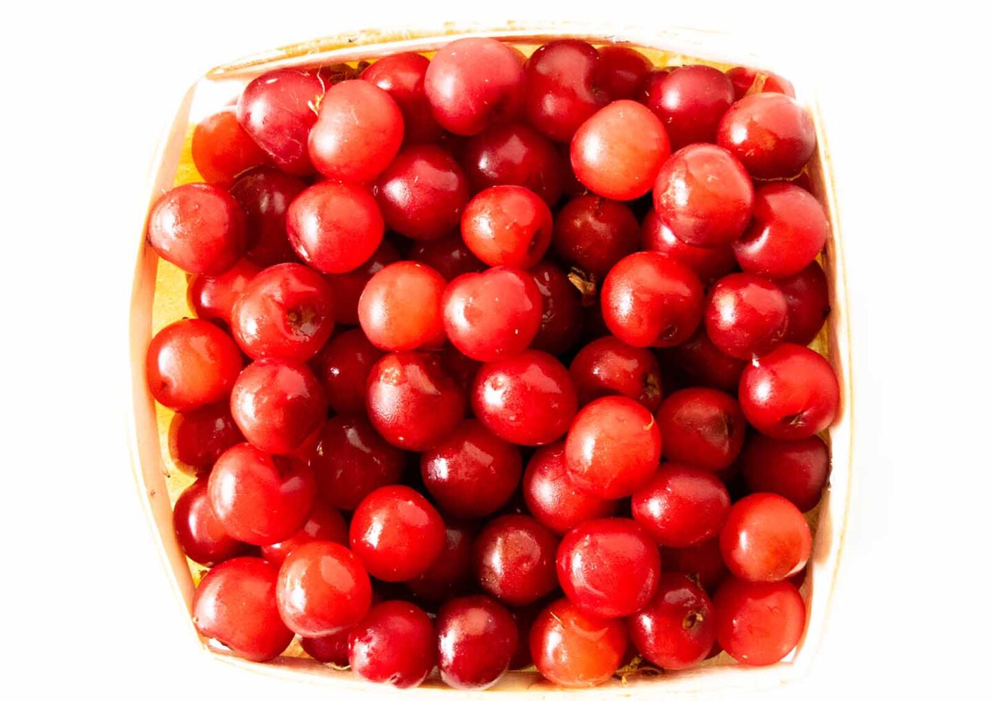 A basket of sour cherries from the farmers market in Illinois