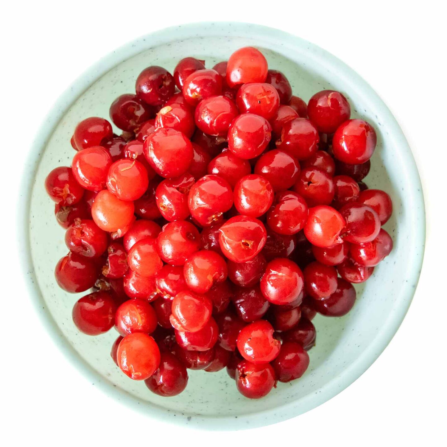 Montmorency sour cherries, pitted for pie filling in a bowl