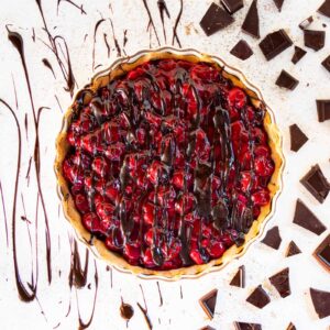 Chocolate cherry tart with sour cherries and a ganache layer