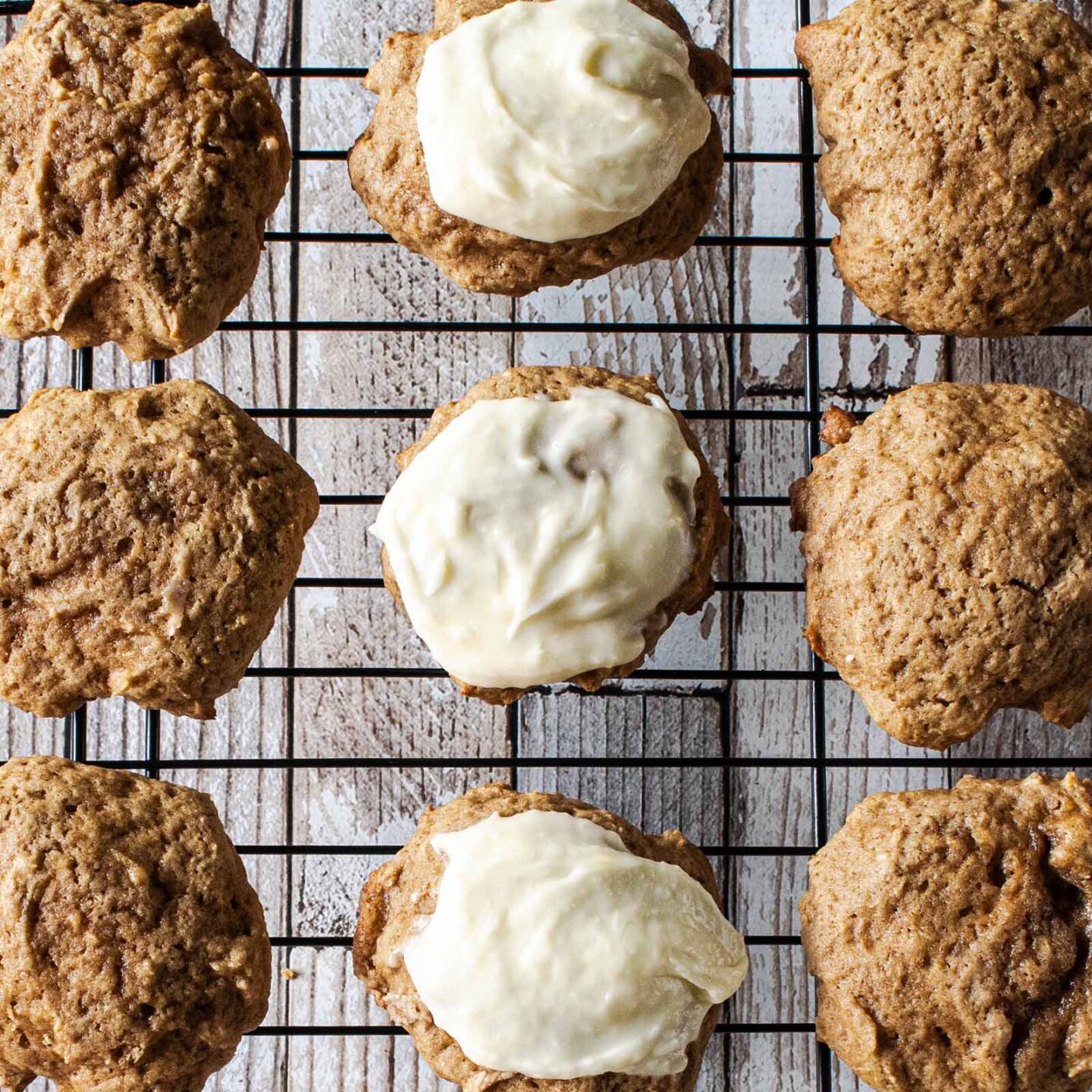 Pawpaw cookies with pawpaw cream cheese frosting on a cooling rack