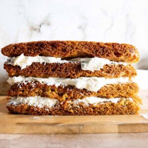 Carrot cake layered with cream cheese frosting