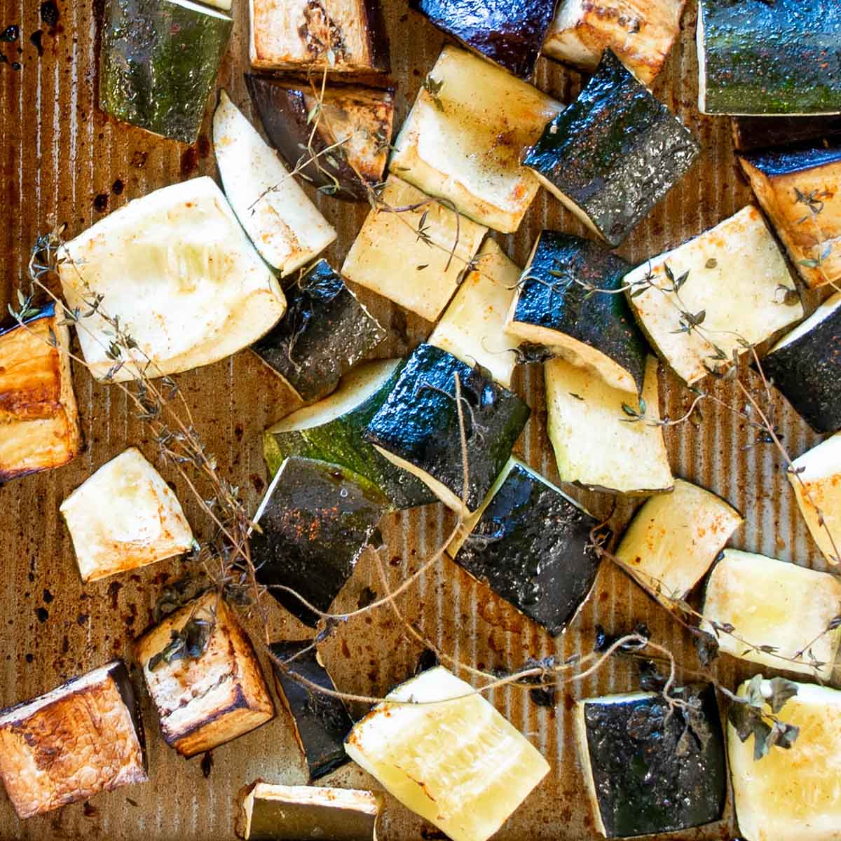 Roasted zucchini and herbs for soup