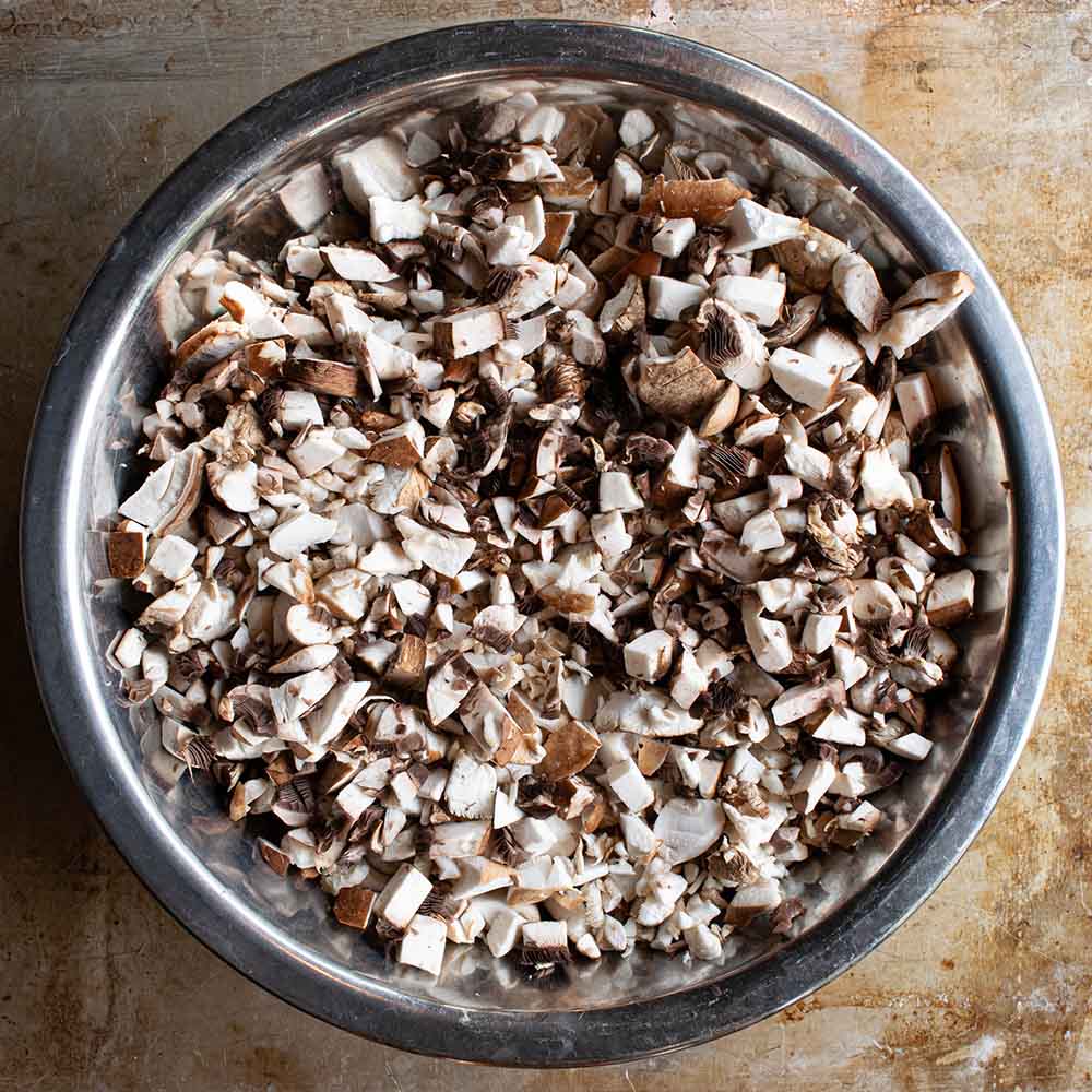 Diced mushrooms in a bowl
